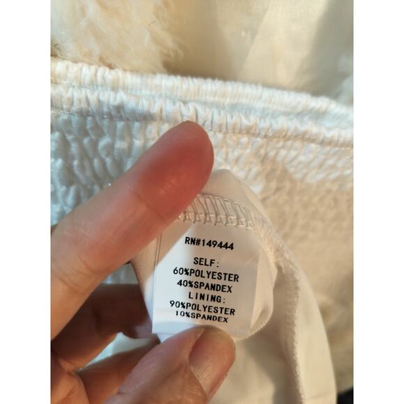 3415)Siren Lily Sleeveless White Smocked Floral Baby Doll Maternity Dress Large - Picture 7 of 8